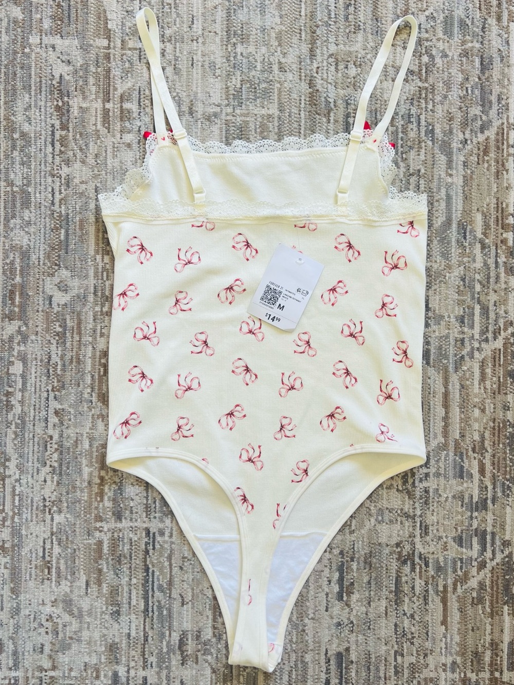 Forever 21 Cream Lace Bow-Print Bodysuit - Picture 3 of 6